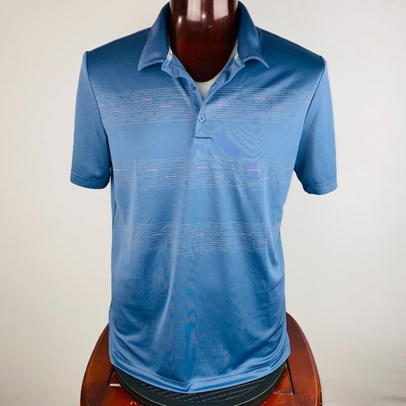Adidas Mens Large L Polyester Blue Abstract Stripes Athletic Polo Shirt * - Picture 1 of 7